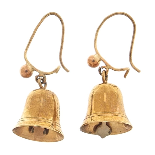 1911 - Pair of 9ct gold bell design drop earrings, 2.5cm high, 1.8g