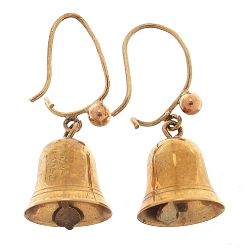 1911 - Pair of 9ct gold bell design drop earrings, 2.5cm high, 1.8g