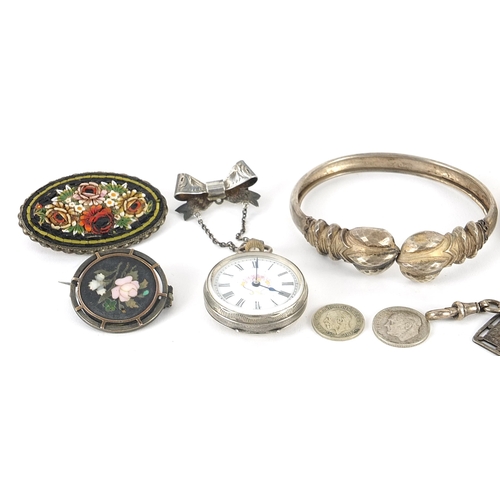 2005 - Antique and later silver and white metal jewellery including a ladies pocket watch, graduated silver... 