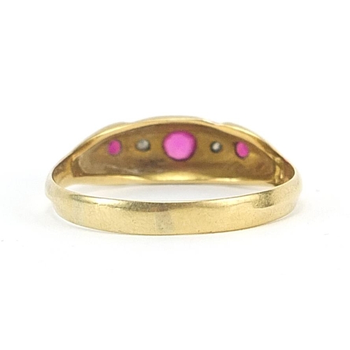 1690 - Edwardian 18ct gold ruby and diamond ring, Birmingham 1918, size S, 2.8g