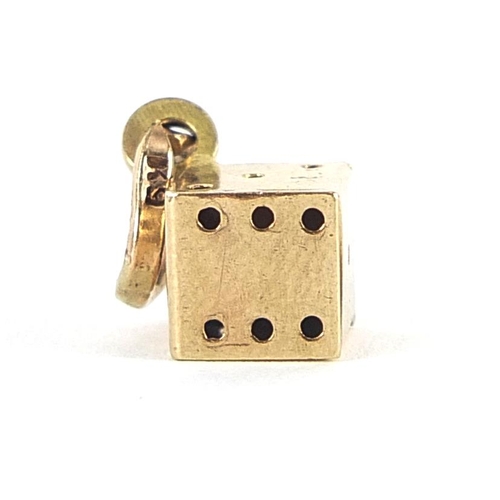 2082 - 9ct gold dice charm, 1.3cm high, 0.9g