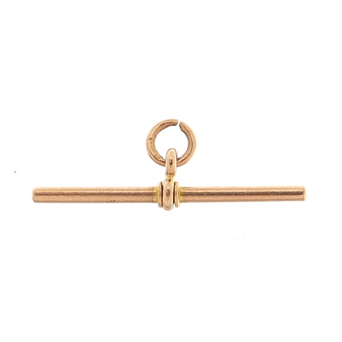 2065 - 9ct rose gold T bar, 3.3cm wide, 1.7g