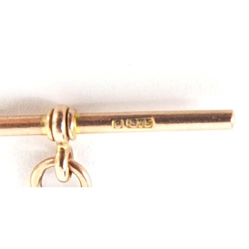 2065 - 9ct rose gold T bar, 3.3cm wide, 1.7g