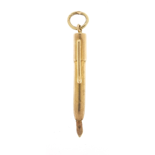 1912 - 9ct gold fountain pen charm, 3.0cm high, 0.9g