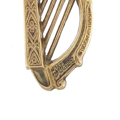 1923 - 9ct gold harp charm, 1.8cm high, 0.6g