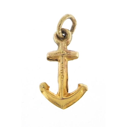 2048 - 9ct gold anchor charm, 1.5cm high, 0.4g