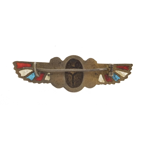 1898 - Egyptian Revival silver and enamel scarab brooch, 4.7cm wide, 4.7g