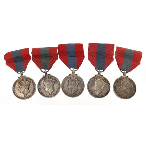 2313 - Five British military George VI Imperial Service medals awarded to Edward John Henden, John Cawston,... 