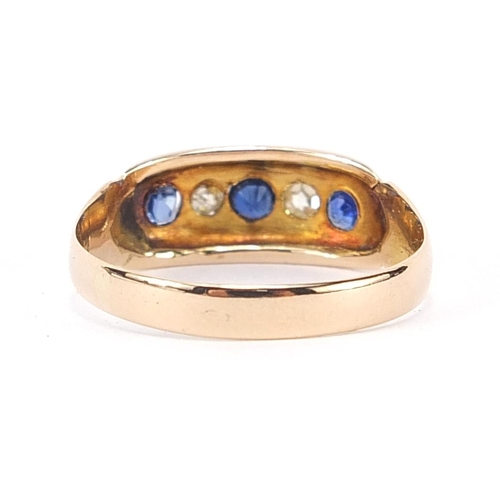 1818 - Victorian 15ct gold diamond and sapphire ring, Chester 1899, size R, 2.3g