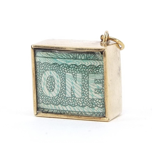 1872 - 9ct gold emergency one pound note charm, 1.4cm wide, 3.0g