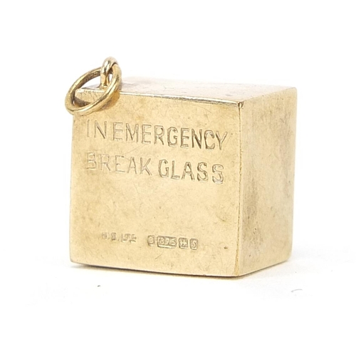 1872 - 9ct gold emergency one pound note charm, 1.4cm wide, 3.0g