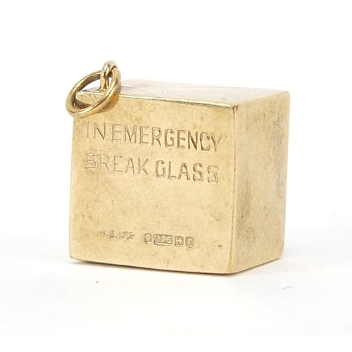 1872 - 9ct gold emergency one pound note charm, 1.4cm wide, 3.0g