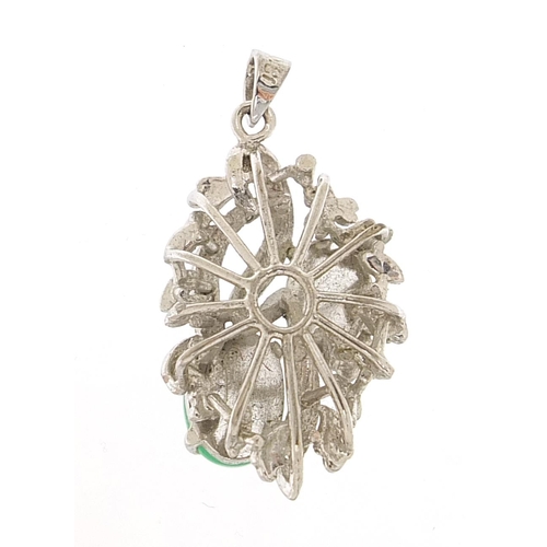 1925 - Chinese 18ct white gold cabochon jade pendant, 3.6cm high, 7.3g