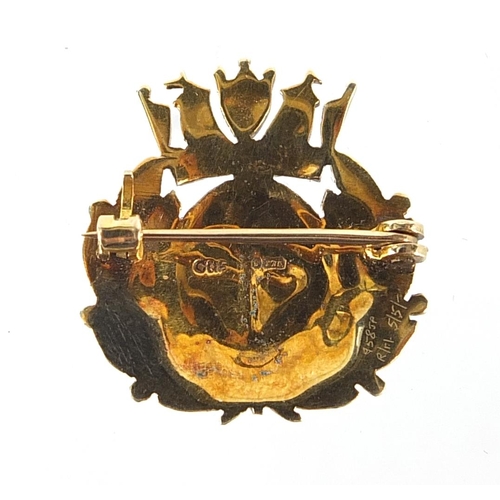 2069 - Naval interest 9ct gold and guilloche enamel sweet heart brooch, 2.1cm high, 3.7g