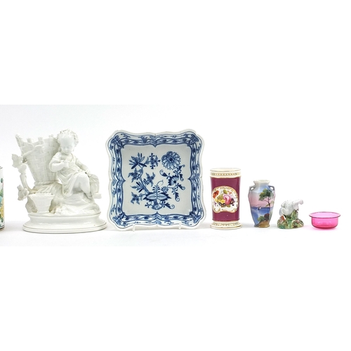 589 - 19th century and later china and glassware including a Meissen blue and white dish hand painted with... 