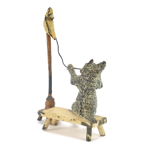 301 - Novelty Austrian cold painted bronze study of a cat playing with a bird in the style of Franz Xaver ... 