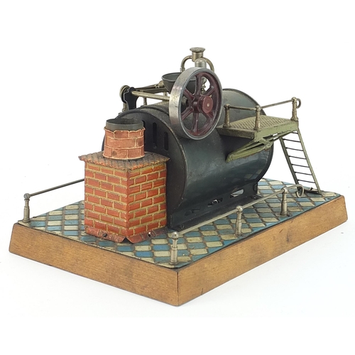 1332 - Bing, German tinplate stationary traction engine, 22cm in length