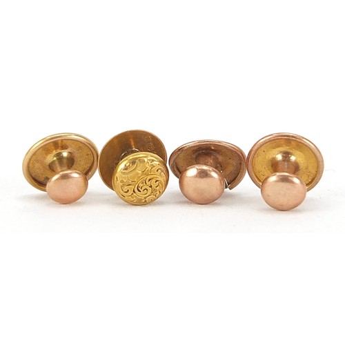 1946 - Four gentlemen's 9ct gold dress studs, 1cm in diameter, 2.5g