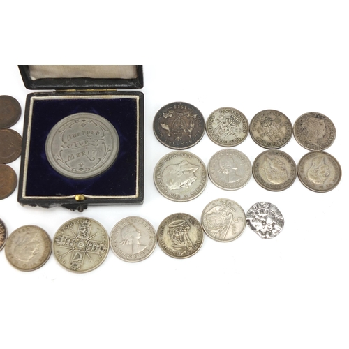 1601 - Antique and later coinage and tokens, some silver including hammered groat, Victorian farthings and ... 