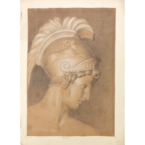 950 - J W Brown 1818 - Hector, 19th century Greek mythology interest heightened pencil, mounted, unframed,... 