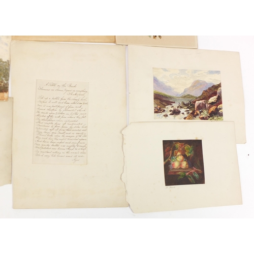 632 - Collection of 19th century and later watercolours, inks and pencil sketches including landscapes, st... 