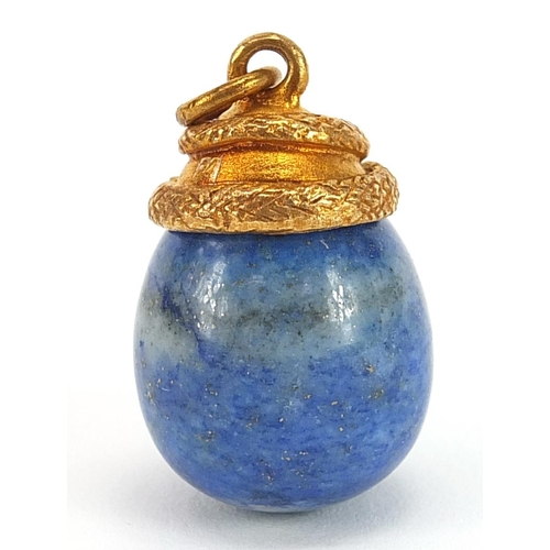 1846 - Silver gilt and lapis lazuli serpent with egg pendant, impressed Russian marks, 3cm high, 14.2g