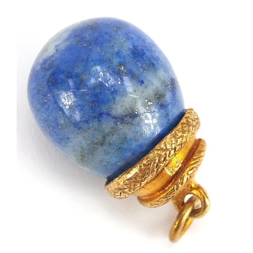 1846 - Silver gilt and lapis lazuli serpent with egg pendant, impressed Russian marks, 3cm high, 14.2g