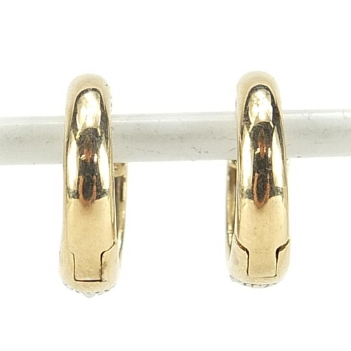 1706 - Pair of 9ct gold diamond hoop earrings, 12mm in diameter, 3.2g