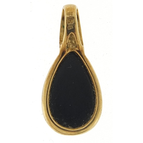 1709 - 9ct gold cabochon opal and diamond pendant, 25mm high, 2.1g