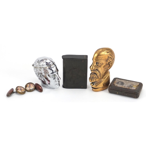 734 - Commemorative collectables including Edward VII vulcanite vesta case and cufflinks