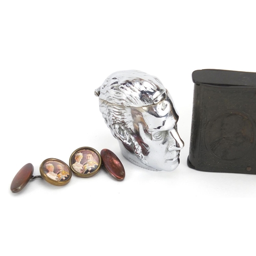 734 - Commemorative collectables including Edward VII vulcanite vesta case and cufflinks