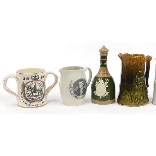 699 - Victorian and later commemorative china including a Copeland Spode decanter commemorating the Corona... 