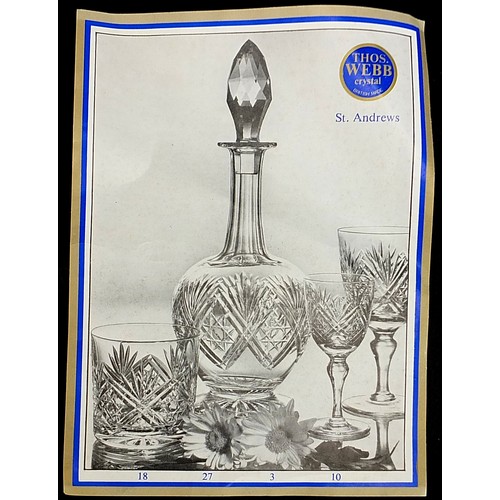 540 - Thomas Webb St Andrew's pattern wine decanter with six claret glasses, 32.5cm high