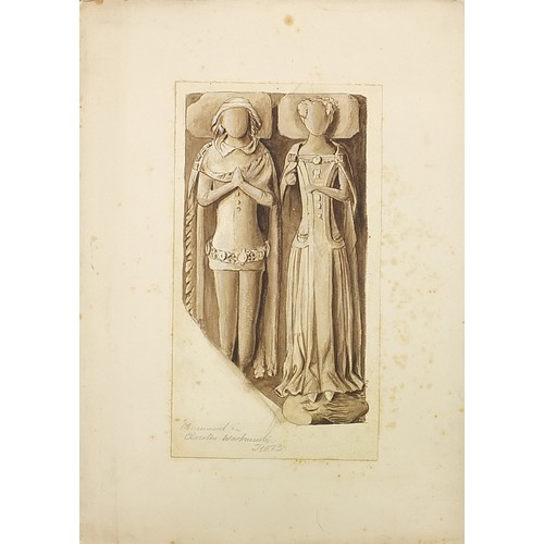 949 - 19th century and later inks, watercolours and pencil sketches including portrait of a 17th century g... 