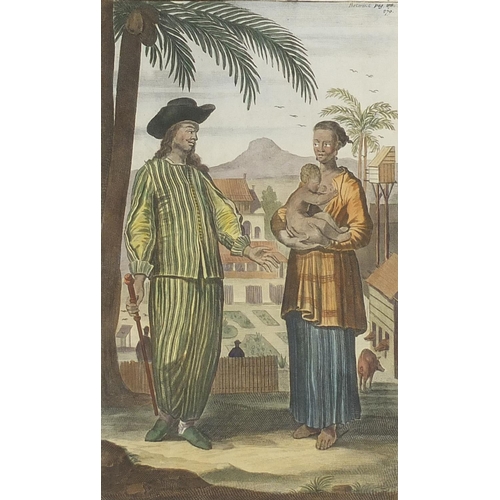 1202 - After Johan Nieuhof - A Topas or Mardick with his wife, Antique East Indian print in colour, mounted... 