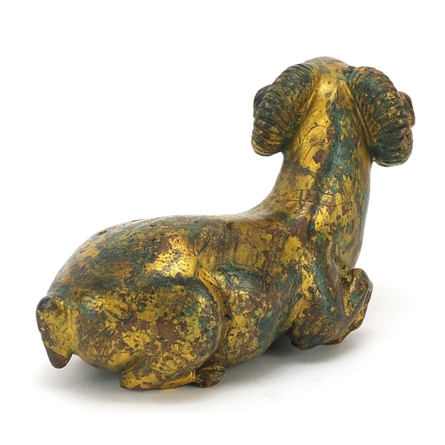 182 - Chinese gilt bronze study of an archaic ram, 13cm in length