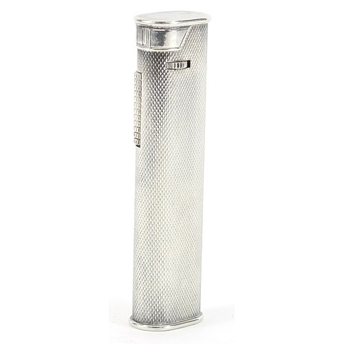 129 - Dunhill silver plated pocket lighter with leather case, 7.5cm in length