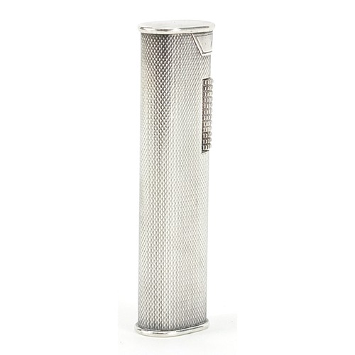 129 - Dunhill silver plated pocket lighter with leather case, 7.5cm in length