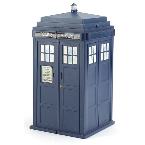 978 - Doctor Who tardis trade card holder with cards, 28.5cm high