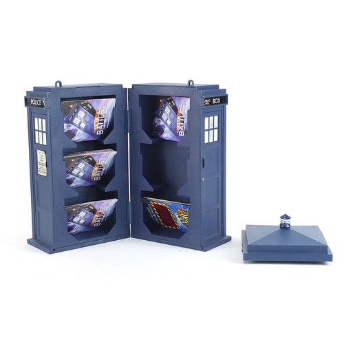 978 - Doctor Who tardis trade card holder with cards, 28.5cm high