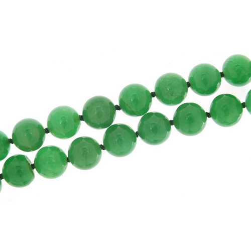 2107 - Chinese green jade bead necklace, 82cm in length, 160.0g