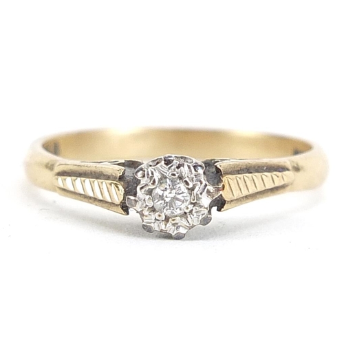 2109 - 9ct gold diamond solitaire ring, size N, 2.1g