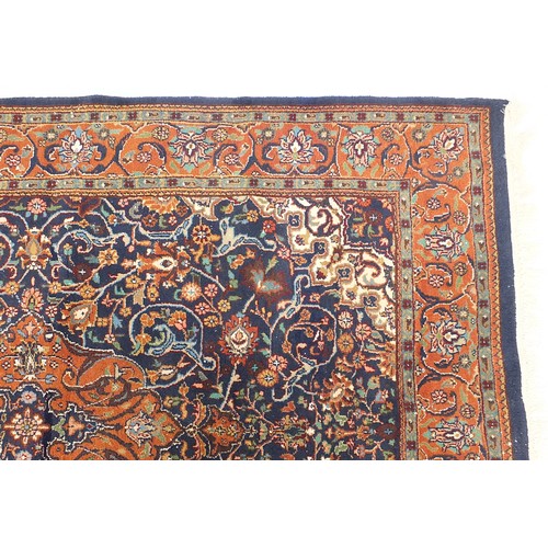 840 - Rectangular blue ground rug having an all over geometric floral design, 205cm x 145cm