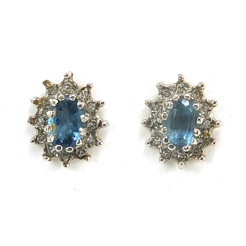 1737 - Pair of 9ct gold sapphire and diamond cluster stud earrings, 11mm high, 1.5g