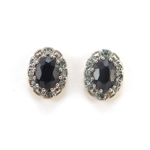 1697 - Pair of 9ct gold sapphire and diamond stud earrings, 12mm high, 2.7g