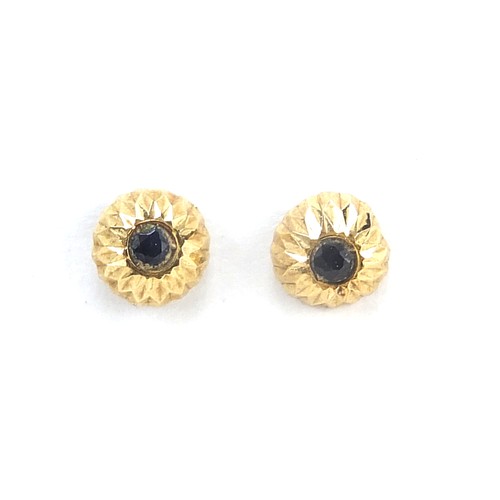 2038 - Pair of 9ct gold sapphire solitaire stud earrings, 5.5mm in diameter, 0.3g