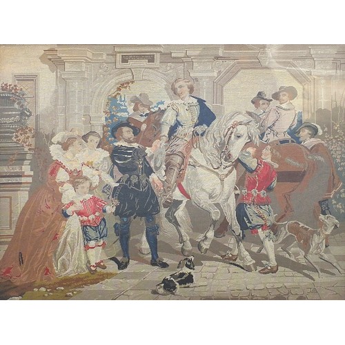 41 - 19th century Berlin wool work tapestry depicting 17th century figures, housed in an ornate gilt and ... 