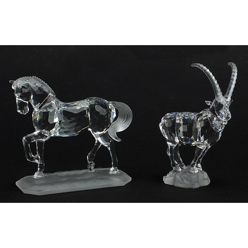 538 - Swarovski Crystal goat and horse with boxes, the largest 10cm in length