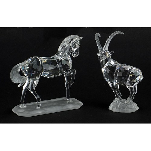 538 - Swarovski Crystal goat and horse with boxes, the largest 10cm in length