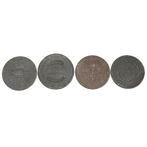 1635 - Four early 19th century one penny copper tokens